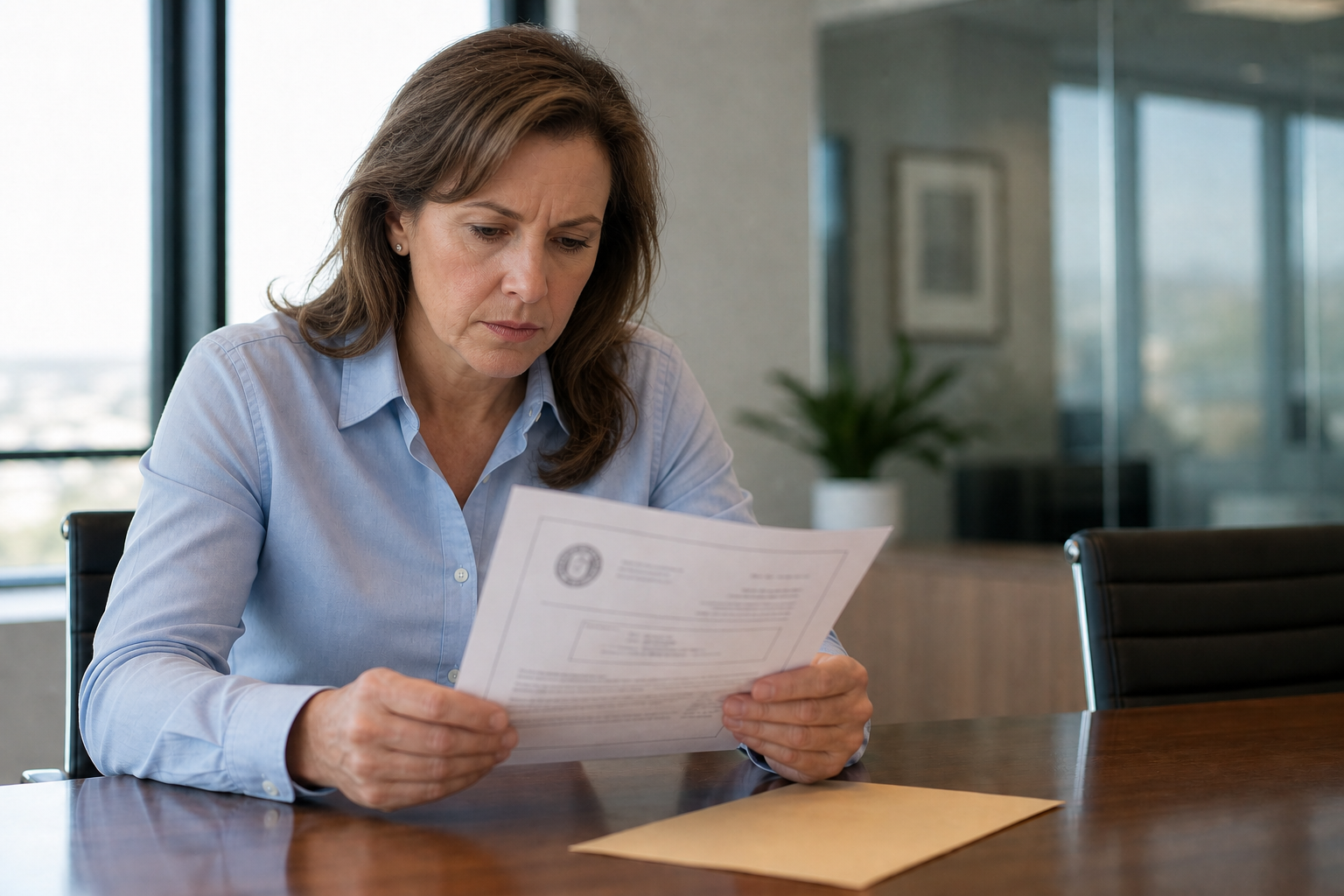 Concerned Manager in Conference Room with Fine Letter-1