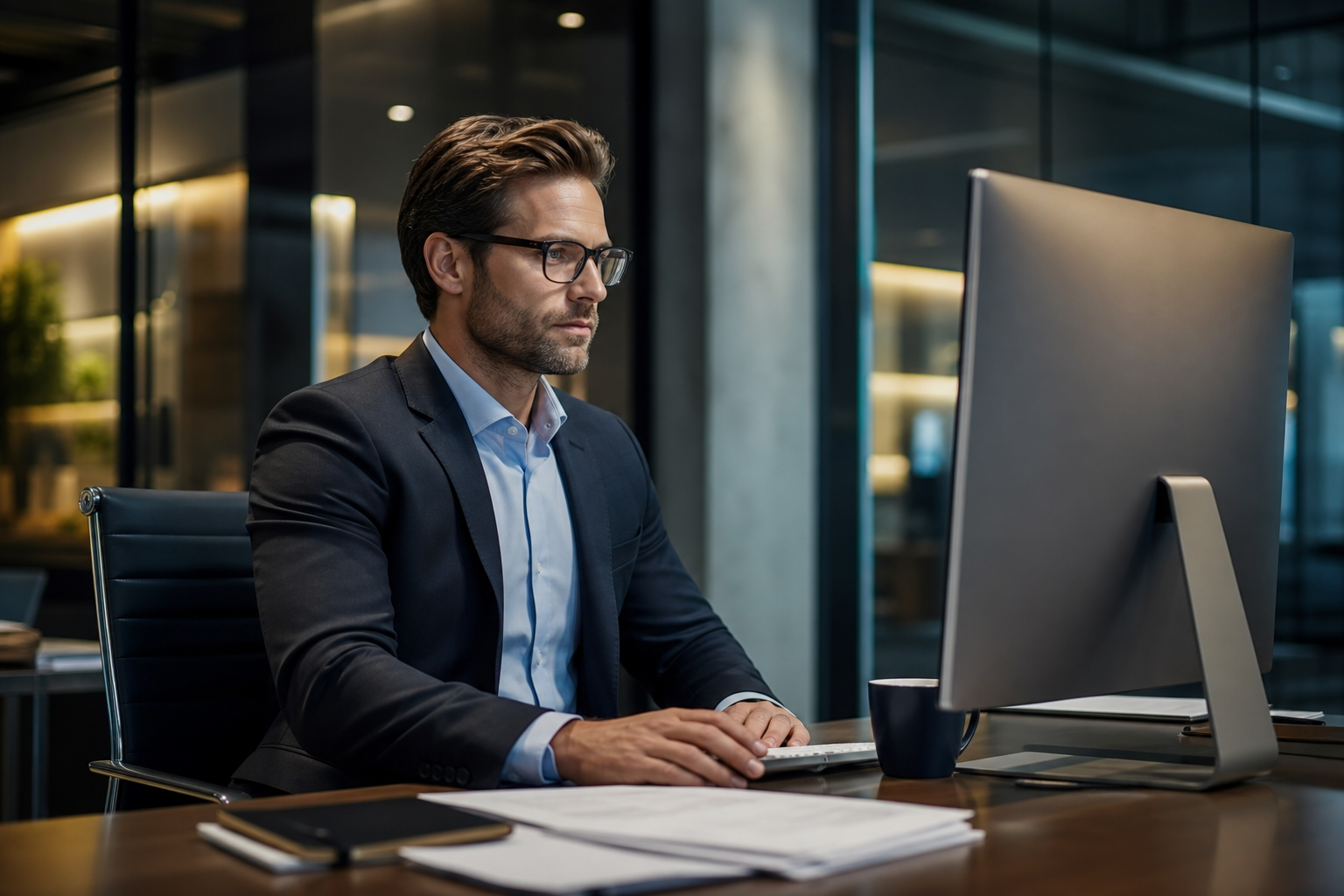 Modern Business Person Performing Computer Checks